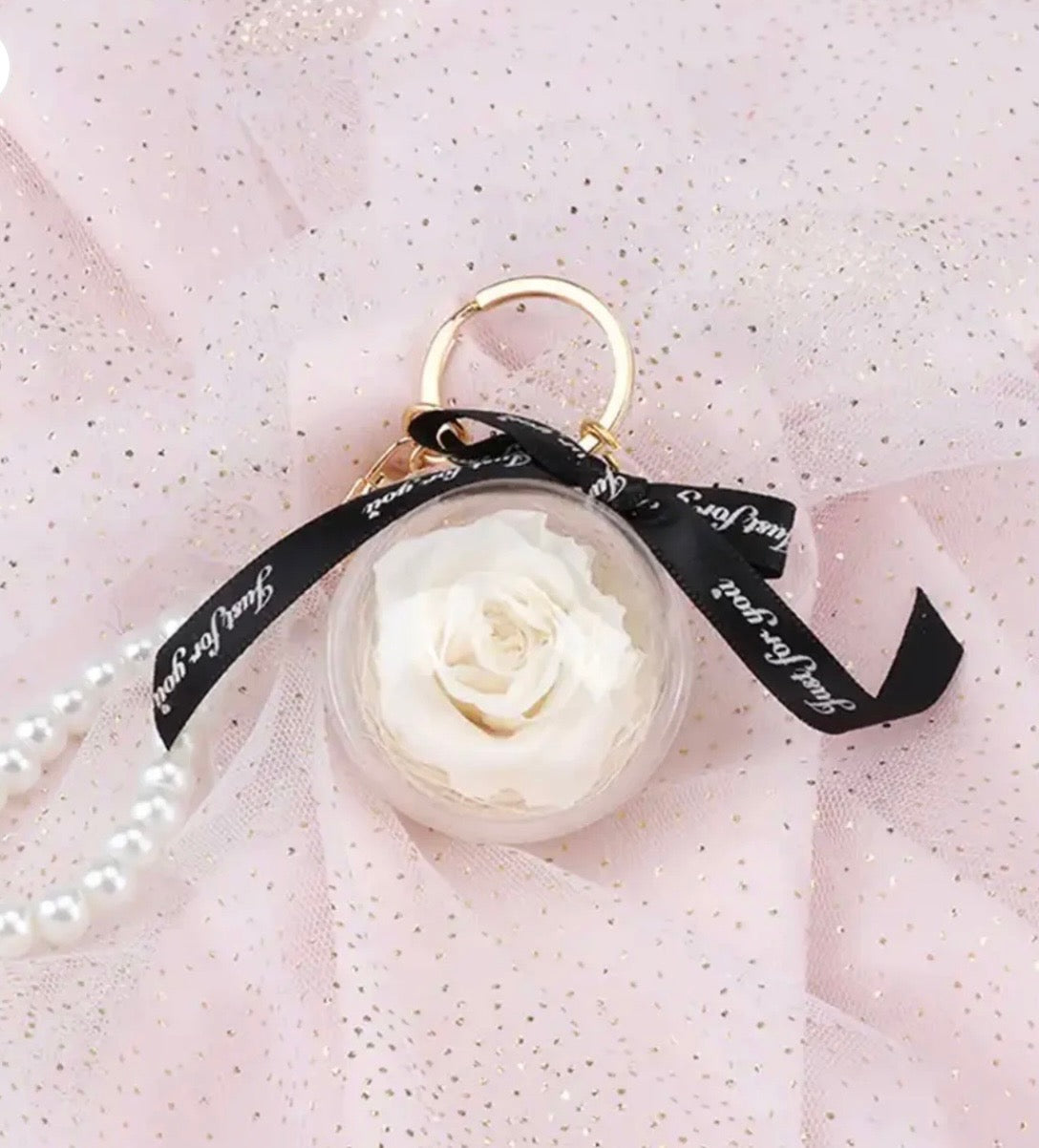 Endless Bloom White Rose Keychain