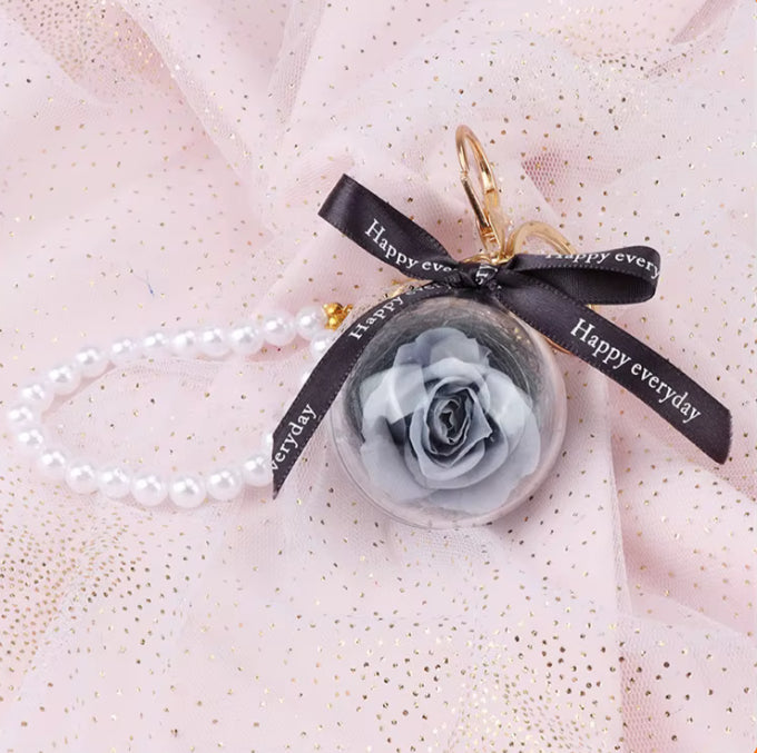 Endless Bloom Grey Rose Keychain