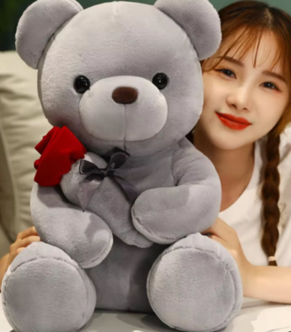Forever Rose Plush Bear – Grey